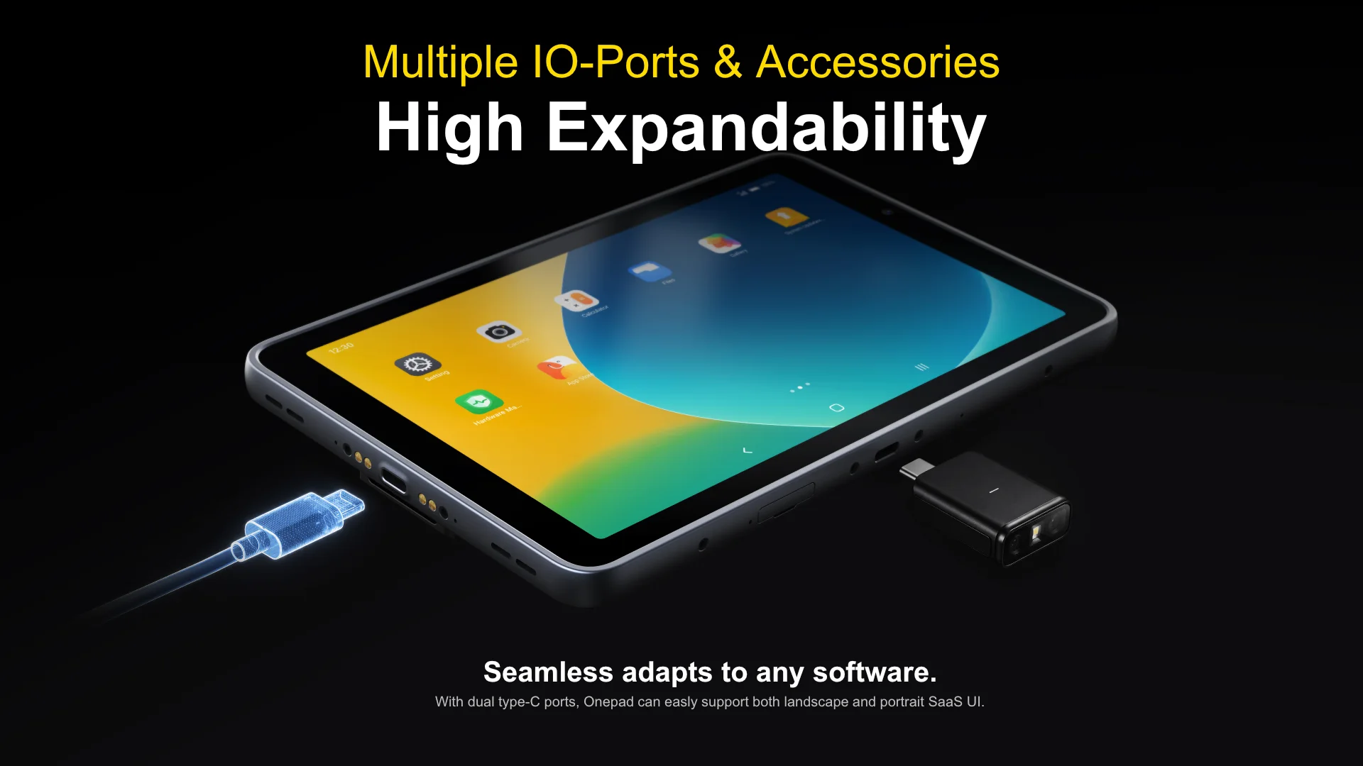 Onepad8 Pay ports and accessory connectivity